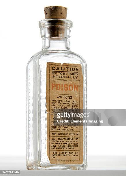 antique poison bottle with cork stopper isolated on white - old fashioned drink isolated stock pictures, royalty-free photos & images