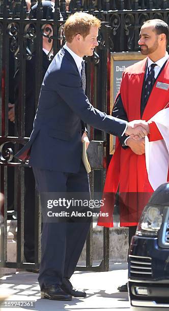 Prince Harry attends a service of celebration to mark the 60th anniversary of the Coronation of Queen Elizabeth II at Westminster Abbey on June 4,...