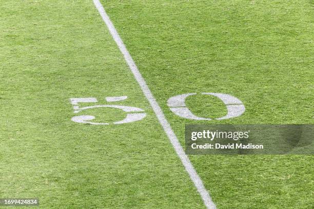 View of the 50 yard line at Stanford Stadium during a Pac-12 NCAA college football game between the Stanford Cardinal and the Arizona Wildcats on...