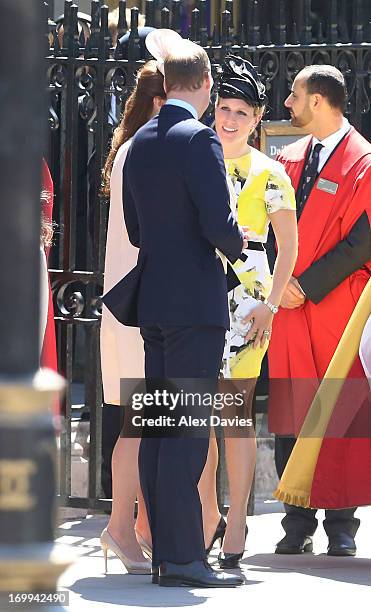 Prince William, Duke of Cambridge, Zara Phillips and Catherine, Duchess of Cambridge attend a service of celebration to mark the 60th anniversary of...