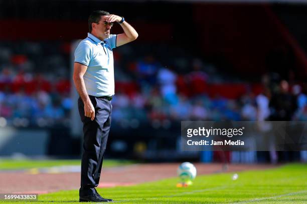 Joaquin Moreno, head coach of Cruz Azul looks on during the 9th round match between Cruz Azul and Queretaro as part of the Torneo Apertura 2023 Liga...