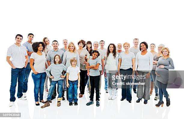 grand groupe de gens heureux. - asian pregnant woman white background photos et images de collection