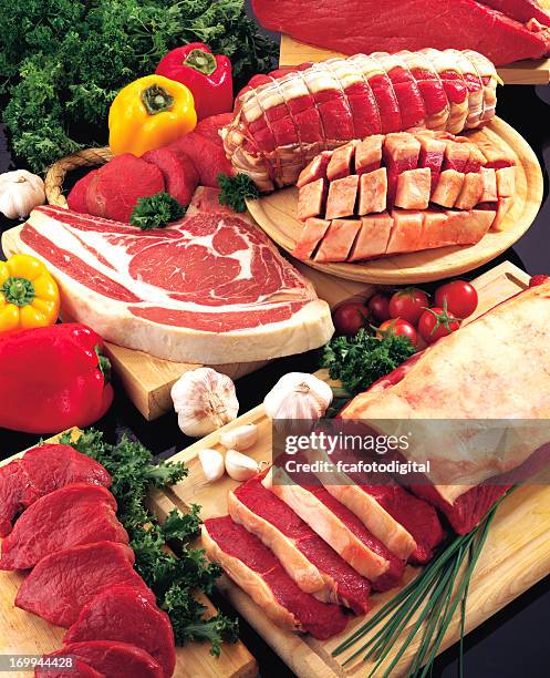 assorted raw meat - different cuts of meat stock pictures, royalty-free photos & images