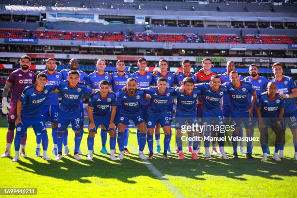 Players of Cruz Azul pose for a photo before the 9th round match between Cruz Azul and Queretaro as part of the Torneo Apertura 2023 Liga MX at...