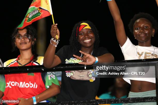 Fan of Guyana Amazon Warriors shows her support during the Republic Bank Caribbean Premier League Final between Trinbago Knight Riders and Guyana...