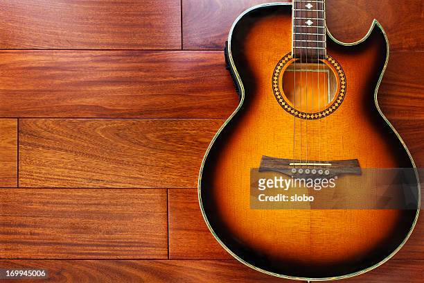 acoustic guitar on wood - mahogny bildbanksfoton och bilder