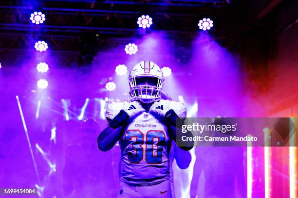 Alec Ingold of the Miami Dolphins is seen prior to facing the Denver Broncos at Hard Rock Stadium on September 24, 2023 in Miami Gardens, Florida.