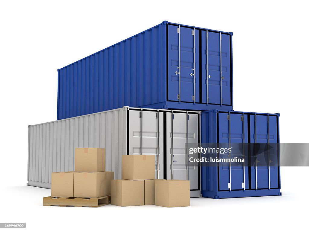 Three Containers and Some Cardboard Boxes