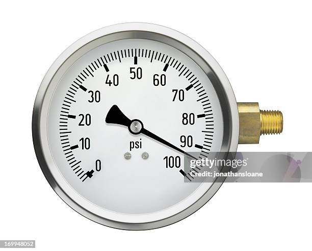 manomètre avec lecture, isolé sur blanc - pression physique photos et images de collection