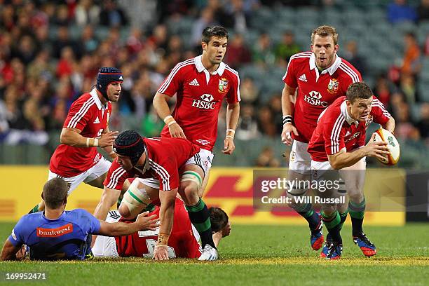 Brian O'Driscoll of British & Irish Lions breaks the line during the tour match between the Western Force and the British & Irish Lions at Patersons...