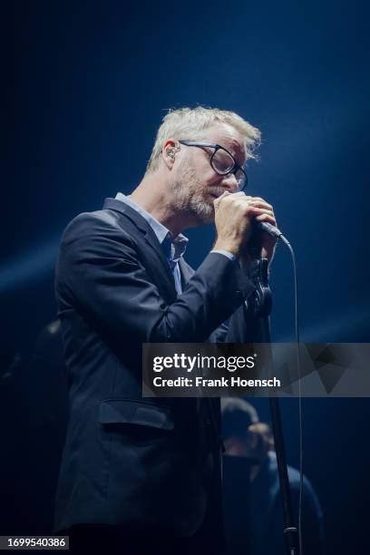 Singer Matt Berninger of the American band The National performs live on stage during a concert at Max-Schmeling-Halle on September 30, 2023 in...