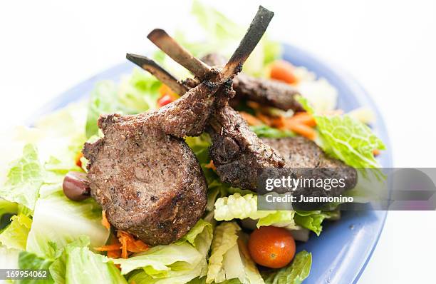 lamb chops and salad - lamb chop stock pictures, royalty-free photos & images