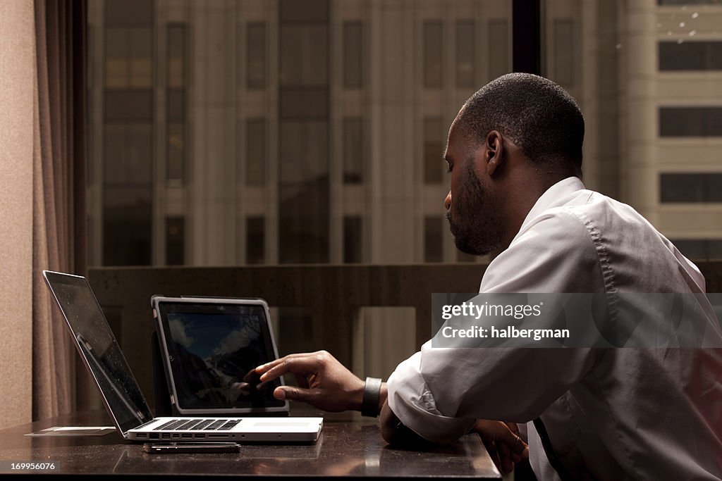 Man Working on a Tablet PC