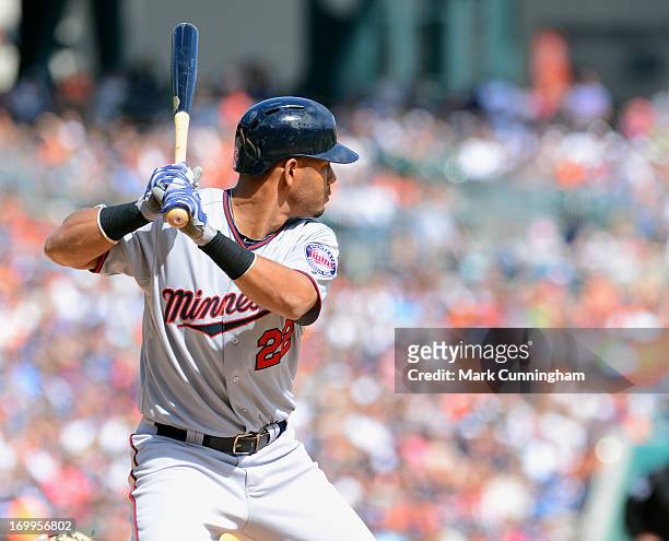 Wilkin Ramirez of the Minnesota Twins bats during the game against the Detroit Tigers at Comerica Park on May 25, 2013 in Detroit, Michigan. The...