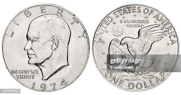 eisenhower dollar on white background - one us dollar coin stock pictures, royalty-free photos & images