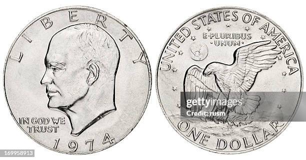 eisenhower dollar on white background - 1974 stock pictures, royalty-free photos & images