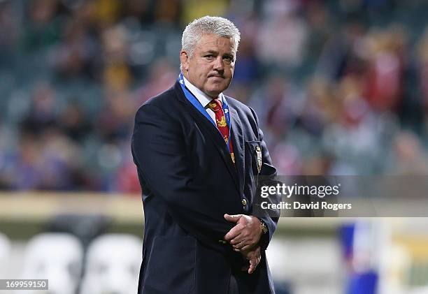 Warren Gatland, the Lions head coach, looks on during the tour match between the Western Force and the British & Irish Lions at Patersons Stadium on...