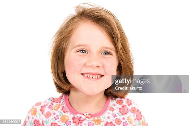 seis anos menina loira sorridente feliz isolado branco - 6 7 years photos - fotografias e filmes do acervo