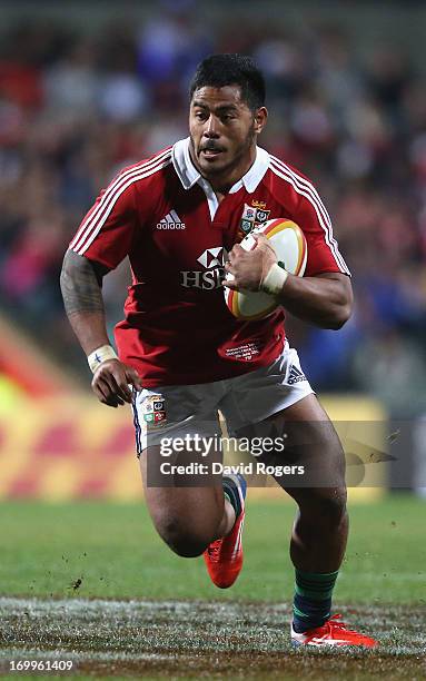 Manu Tuilagi of the Lions charges upfield during the tour match between the Western Force and the British & Irish Lions at Patersons Stadium on June...