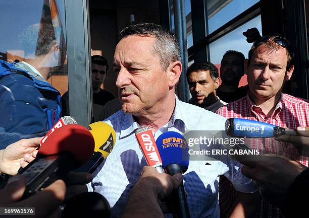 Fren Force Ouvriere workers union delegate Jean Aparicio answer to journalists as the secretary of the French meat food industrial Spanghero plant...