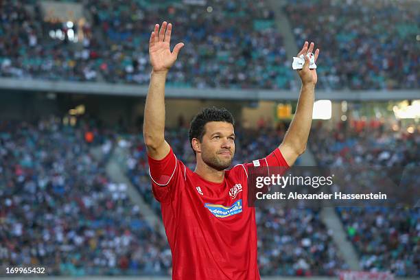 Michael Ballack looks on prior the Michael Ballack farewell match at Red Bull Arena on June 5, 2013 in Leipzig, Germany.