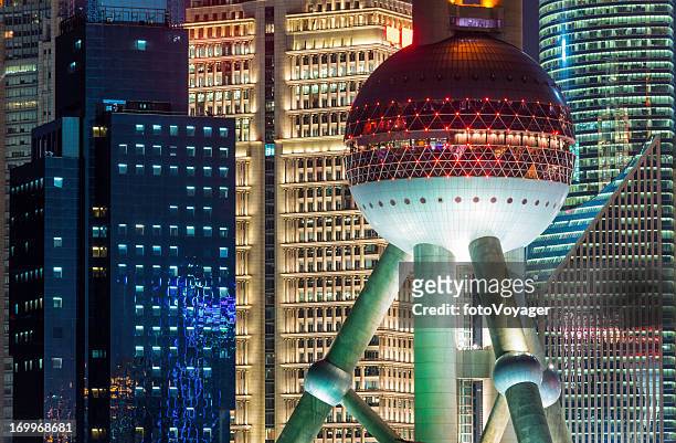 shanghai oriental pearl tower skyscrapers pudong china - oriental pearl tower stock pictures, royalty-free photos & images