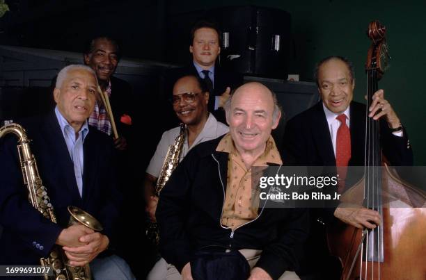 Jazz Musician George Wein and Newport Allstar Band members : Harold Ashby, Oliver Jackson, Warren Vache, Norris Turney and Slam Stewart at Playboy...