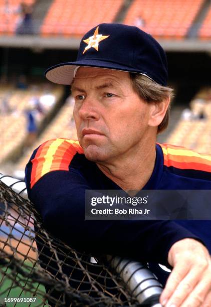 Houston Astros Manager Hal Lanier pregame, June 7, 1986 in Los Angeles, California.