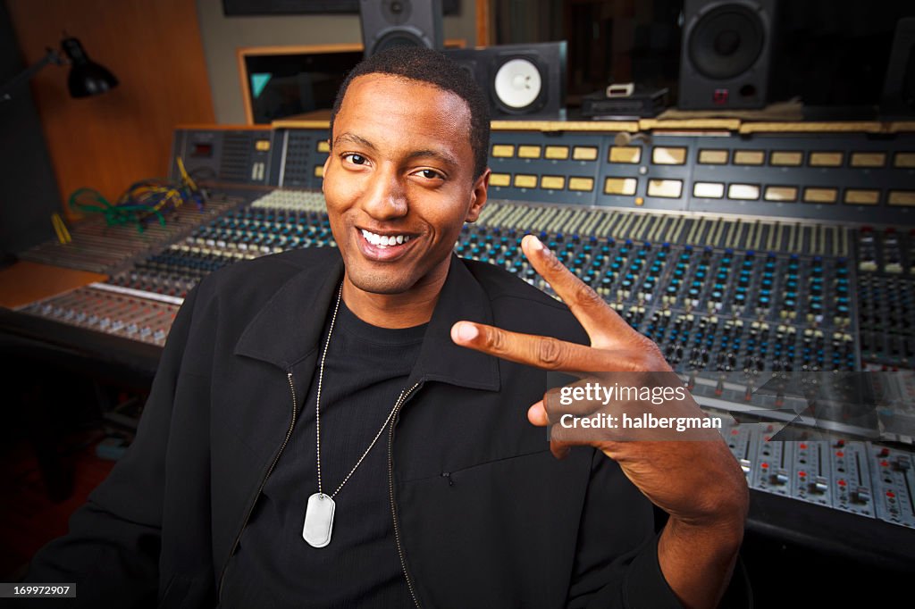 Peace Sign - African-American Recording Engineer in the Studio