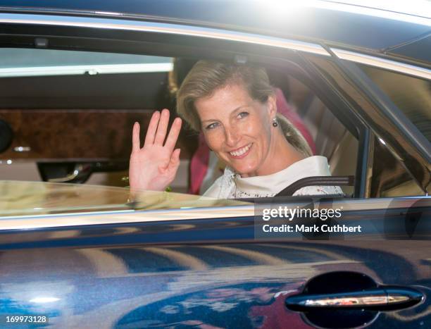 Sophie, Countess of Wessex leaves a reception for the Guildford Flower Festival on June 5, 2013 in Guildford, England.