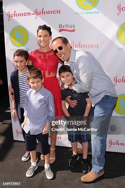 Jerry and Jessica Seinfeld pose with their children Sascha, Shepherd Kellen and Julian Kal at the 2013 Baby Buggy Bedtime Bash hosted by Jessica and...