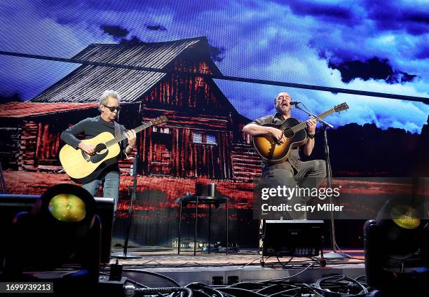 Tim Reynolds and Dave Matthews perform in concert during Farm Aid at Ruoff Home Mortgage Music Center on September 23, 2023 in Noblesville, Indiana.