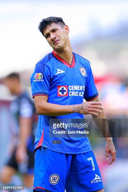 Uriel Antuna of Cruz Azul reacts during the 9th round match between Cruz Azul and Queretaro as part of the Torneo Apertura 2023 Liga MX at Azteca...
