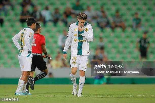 Santiago Muñoz of Santos laments after loosing the game during the 9th round match between Santos Laguna and Necaxa as part of the Torneo Apertura...