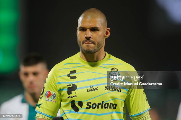 Manuel Lajud of Santos laments after loosing the game during the 9th round match between Santos Laguna and Necaxa as part of the Torneo Apertura 2023...