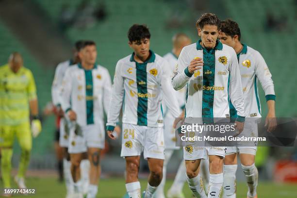 Santiago Muñoz and his teammates of Santos rlament after loosing the game during the 9th round match between Santos Laguna and Necaxa as part of the...