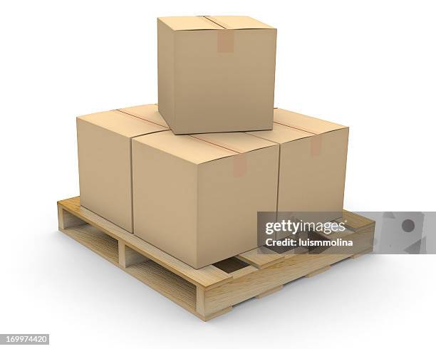 boxes on shipping pallet - artists palette stock pictures, royalty-free photos & images