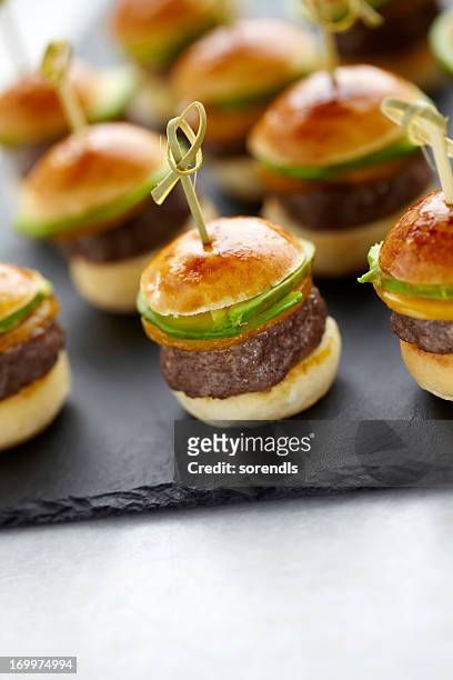 hamburger canapes - little burger stock pictures, royalty-free photos & images