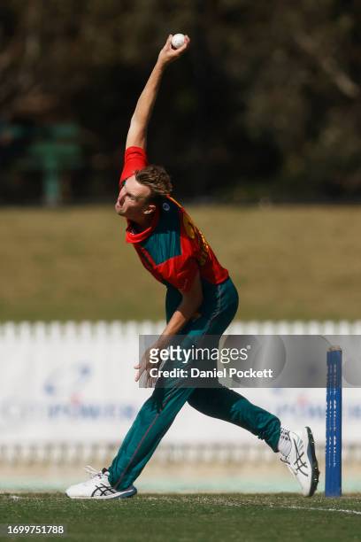 Billy Stanlake of Tasmania bowls during the Marsh One Day Cup match between Victoria and Tasmania at CitiPower Centre, on September 25 in Melbourne,...