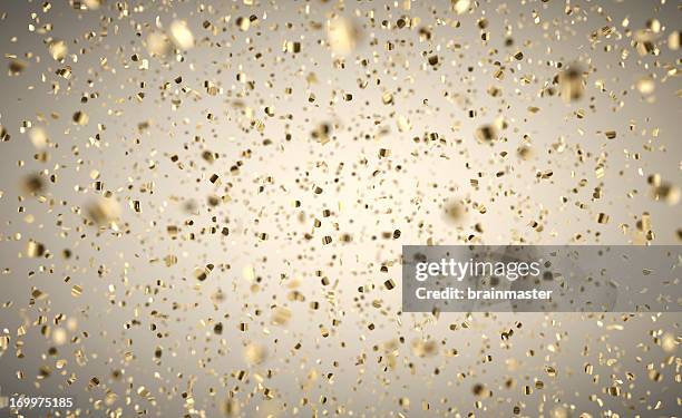 gold confetti rain - depth of field - celebration event stock pictures, royalty-free photos & images