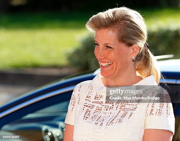 Sophie, Countess of Wessex attends a reception for the Guildford Flower Festival at Guildford Cathedral during a day of engagements in Surrey on...