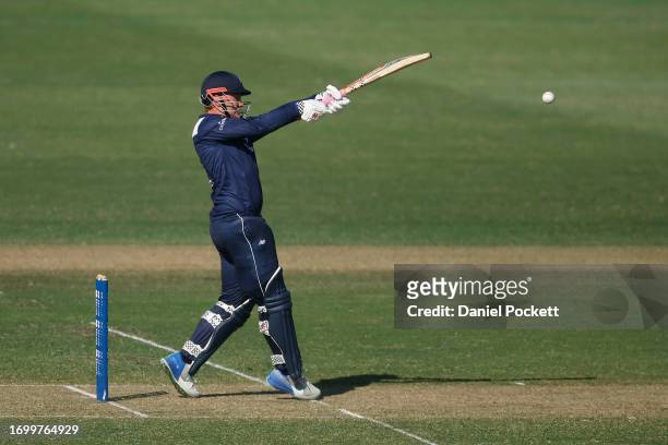 Thomas Rogers of Victoria bats during the Marsh One Day Cup match between Victoria and Tasmania at CitiPower Centre, on September 25 in Melbourne,...