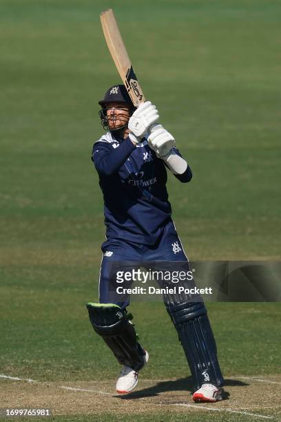 Peter Handscomb of Victoria bats during the Marsh One Day Cup match between Victoria and Tasmania at CitiPower Centre, on September 25 in Melbourne,...