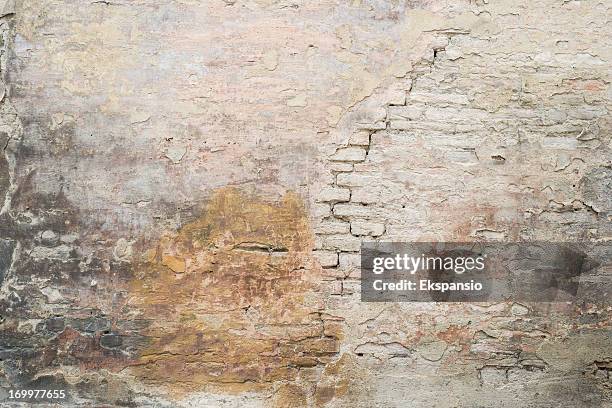 old cracked plastered medieval roman brick wall background texture - fortified wall stock pictures, royalty-free photos & images