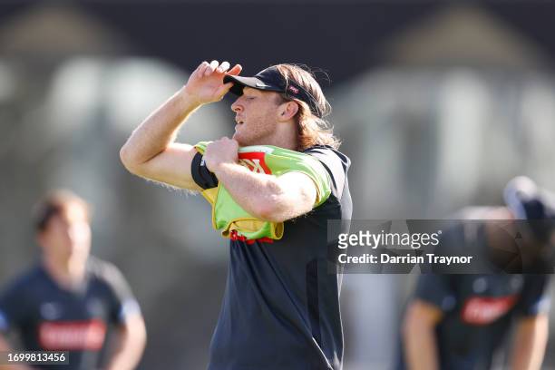 Nathan Murphy of the Magpies is seen during a Collingwood Magpies AFL training session at AIA Centre on September 25, 2023 in Melbourne, Australia.