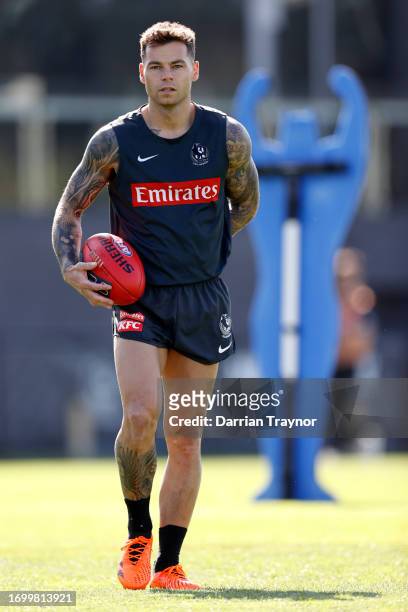 Jamie Elliott of the Magpies is seen during a Collingwood Magpies AFL training session at AIA Centre on September 25, 2023 in Melbourne, Australia.