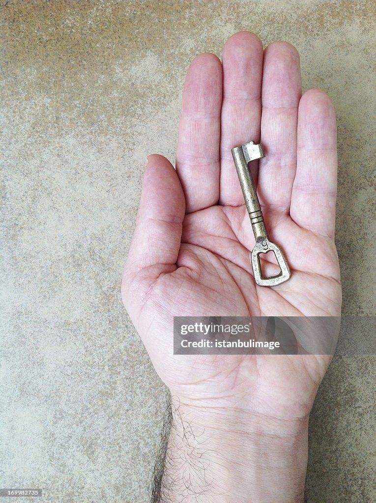 Old key in the hand