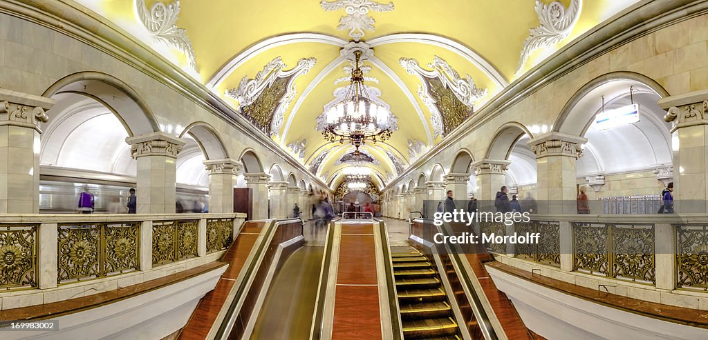 Panoramic view - Moscow metro escalator