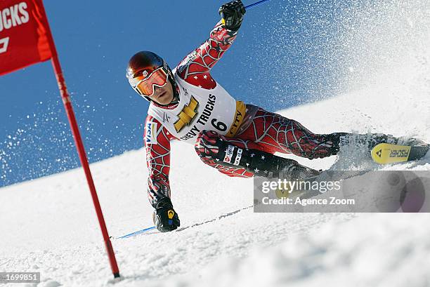 Jake Zamansky of the USA competes during the first run of the men's FIS Ski World Cup Giant Slalom at Park City Ski Resort on November 22, 2002 in...