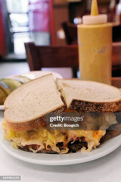 new york city deli sandwich pastrami on rye with cheese - rye new york stock pictures, royalty-free photos & images